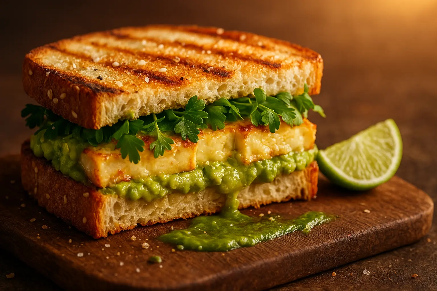 Avocado Paneer Sandwich - creamy avocado and paneer between toasted bread